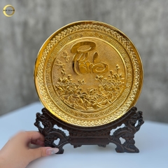 TRANH ĐĨA CHỮ PHÚC THƯ PHÁP BẰNG ĐỒNG MẠ VÀNG 24K - TRANH QUÀ TẶNG ĐỂ BÀN (KÍCH THƯỚC 25CM)