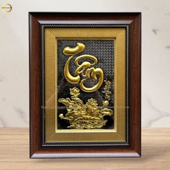 TRANH CHỮ TÂM BẰNG ĐỒNG DÁT VÀNG - KÍCH THƯỚC 32X42CM