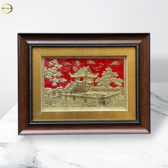 TRANH CHÙA MỘT CỘT BẰNG ĐỒNG VÀNG - KÍCH THƯỚC 42x32CM