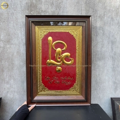 TRANH CHỮ LỘC THƯ PHÁP BẰNG ĐỒNG DÁT VÀNG  - KÍCH THƯỚC 70X50CM