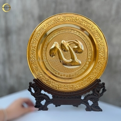 TRANH ĐĨA CHỮ TÂM TIẾNG HÁN BẰNG ĐỒNG MẠ VÀNG 24K - TRANH QUÀ TẶNG ĐỂ BÀN (KÍCH THƯỚC 35CM)