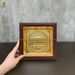 TRANH BẾN NHÀ RỒNG BẰNG ĐỒNG MẠ VÀNG 24K- TRANH QUÀ TẶNG ĐỂ BÀN (KÍCH THƯỚC 20X20CM )