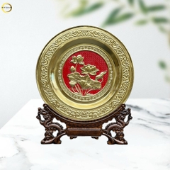 TRANH ĐĨA HOA SEN BẰNG ĐỒNG VÀNG  - TRANH QUÀ TẶNG ĐỂ BÀN (KÍCH THƯỚC 25CM)