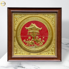 TRANH CHÙA MỘT CỘT BẰNG ĐỒNG DÁT VÀNG - KÍCH THƯỚC 40x40CM