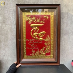 TRANH CHỮ THỌ BẰNG ĐỒNG DÁT VÀNG - KÍCH THƯỚC 50X70CM