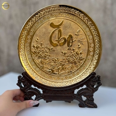 TRANH ĐĨA CHỮ THỌ THƯ PHÁP BẰNG ĐỒNG MẠ VÀNG 24K - TRANH QUÀ TẶNG ĐỂ BÀN (KÍCH THƯỚC 25CM)