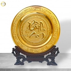 TRANH ĐĨA CHỮ BÌNH AN THƯ PHÁP BẰNG ĐỒNG MẠ VÀNG 24K - ĐƯỜNG KÍNH 35CM