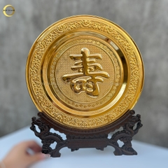 TRANH ĐĨA CHỮ THỌ TIẾNG HÁN BẰNG ĐỒNG MẠ VÀNG 24K - TRANH QUÀ TẶNG ĐỂ BÀN (KÍCH THƯỚC 35CM)