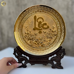 TRANH ĐĨA CHỮ LỘC THƯ PHÁP BẰNG ĐỒNG MẠ VÀNG 24K - TRANH QUÀ TẶNG ĐỂ BÀN (KÍCH THƯỚC 25CM)