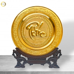 TRANH ĐĨA CHỮ PHÚC THƯ PHÁP BẰNG ĐỒNG MẠ VÀNG 24K - TRANH QUÀ TẶNG ĐỂ BÀN (KÍCH THƯỚC 35CM)