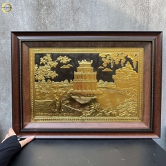 TRANH HỒ HOÀN KIẾM BẰNG ĐỒNG DÁT VÀNG - KÍCH THƯỚC 70X50CM