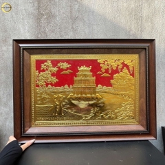 TRANH HỒ HOÀN KIẾM BẰNG ĐỒNG DÁT VÀNG - KÍCH THƯỚC 70X50CM