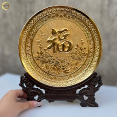 TRANH ĐĨA CHỮ PHÚC TIẾNG HÁN BẰNG ĐỒNG MẠ VÀNG 24K - TRANH QUÀ TẶNG ĐỂ BÀN (KÍCH THƯỚC 25CM)
