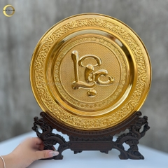 TRANH ĐĨA CHỮ LỘC THƯ PHÁP BẰNG ĐỒNG MẠ VÀNG 24K - TRANH QUÀ TẶNG ĐỂ BÀN (KÍCH THƯỚC 35CM)