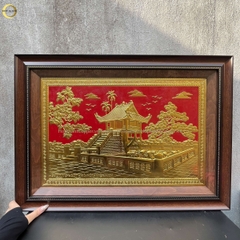 TRANH CHÙA MỘT CỘT BẰNG ĐỒNG DÁT VÀNG - KÍCH THƯỚC 70X50CM