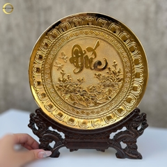 TRANH ĐĨA CHỮ ĐỨC THƯ PHÁP BẰNG ĐỒNG MẠ VÀNG 24K - TRANH QUÀ TẶNG ĐỂ BÀN (KÍCH THƯỚC 25CM)