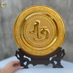 TRANH ĐĨA CHỮ AN THƯ PHÁP BẰNG ĐỒNG MẠ VÀNG 24K - TRANH QUÀ TẶNG ĐỂ BÀN (KÍCH THƯỚC 35CM)
