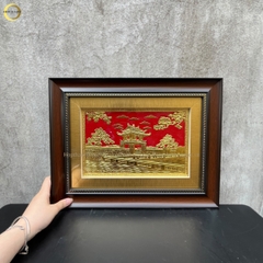 TRANH KHUÊ VĂN CÁC BẰNG ĐỒNG DÁT VÀNG  - KÍCH THƯỚC 42X32CM