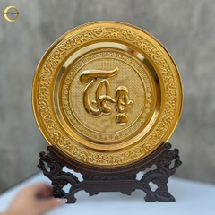 TRANH ĐĨA CHỮ THỌ THƯ PHÁP BẰNG ĐỒNG MẠ VÀNG 24K - TRANH QUÀ TẶNG ĐỂ BÀN (KÍCH THƯỚC 35CM)
