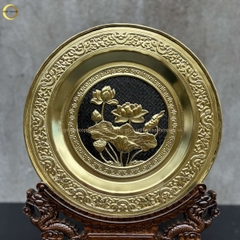 TRANH ĐĨA HOA SEN BẰNG ĐỒNG VÀNG  - TRANH QUÀ TẶNG ĐỂ BÀN (KÍCH THƯỚC 25CM)