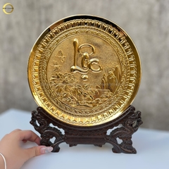 TRANH ĐĨA CHỮ LỘC THƯ PHÁP BẰNG ĐỒNG MẠ VÀNG 24K - TRANH QUÀ TẶNG ĐỂ BÀN (KÍCH THƯỚC 25CM)