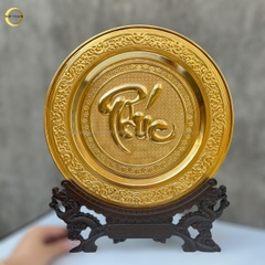 TRANH ĐĨA CHỮ PHÚC THƯ PHÁP BẰNG ĐỒNG MẠ VÀNG 24K - TRANH QUÀ TẶNG ĐỂ BÀN (KÍCH THƯỚC 35CM)