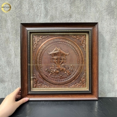 TRANH CHÙA MỘT CỘT BẰNG ĐỒNG VÀNG GIẢ CỔ- KÍCH THƯỚC 42x42CM