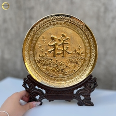 TRANH ĐĨA CHỮ LỘC TIẾNG HÁN BẰNG ĐỒNG MẠ VÀNG 24K - TRANH QUÀ TẶNG ĐỂ BÀN (KÍCH THƯỚC 25CM)