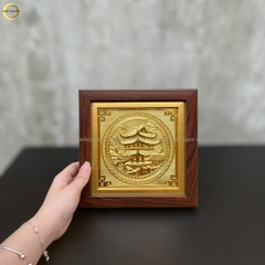 TRANH CHÙA KEO THÁI BÌNH BẰNG ĐỒNG VÀNG MẠ VÀNG 24K - TRANH QUÀ TẶNG ĐỂ BÀN (KÍCH THƯỚC 20X20CM )