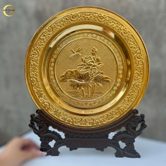 TRANH ĐĨA HOA SEN BẰNG ĐỒNG MẠ VÀNG 24K - TRANH QUÀ TẶNG ĐỂ BÀN (KÍCH THƯỚC 35CM)