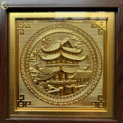 TRANH CHÙA KEO THÁI BÌNH BẰNG ĐỒNG VÀNG MẠ VÀNG 24K - TRANH QUÀ TẶNG ĐỂ BÀN (KÍCH THƯỚC 20X20CM )