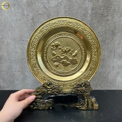 TRANH ĐĨA HOA SEN BẰNG ĐỒNG VÀNG  - TRANH QUÀ TẶNG ĐỂ BÀN (KÍCH THƯỚC 25CM)