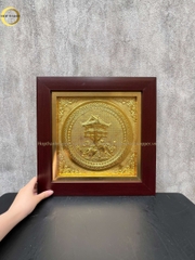 TRANH CHÙA MỘT CỘT BẰNG ĐỒNG DÁT VÀNG - KÍCH THƯỚC 40x40CM