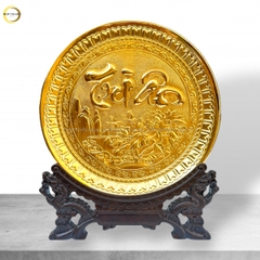 TRANH ĐĨA CHỮ TRI ÂN THƯ PHÁP BẰNG ĐỒNG MẠ VÀNG 24K - TRANH QUÀ TẶNG ĐỂ BÀN (KÍCH THƯỚC 19CM)