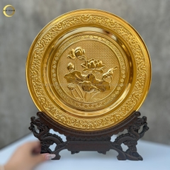 TRANH ĐĨA HOA SEN BẰNG ĐỒNG MẠ VÀNG 24K - TRANH QUÀ TẶNG ĐỂ BÀN (KÍCH THƯỚC 35CM)