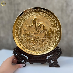 TRANH ĐĨA CHỮ AN THƯ PHÁP BẰNG ĐỒNG MẠ VÀNG 24K - TRANH QUÀ TẶNG ĐỂ BÀN (KÍCH THƯỚC 25CM)