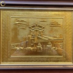 TRANH CHỢ BẾN THÀNH BẰNG ĐỒNG DÁT VÀNG - KÍCH THƯỚC 34X28CM