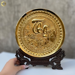 TRANH ĐĨA CHỮ THỌ THƯ PHÁP BẰNG ĐỒNG MẠ VÀNG 24K - TRANH QUÀ TẶNG ĐỂ BÀN (KÍCH THƯỚC 25CM)