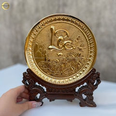 TRANH ĐĨA CHỮ LỘC THƯ PHÁP BẰNG ĐỒNG MẠ VÀNG 24K - TRANH QUÀ TẶNG ĐỂ BÀN (KÍCH THƯỚC 19CM)