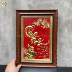 TRANH CHỮ CHA MẸ BẰNG ĐỒNG MẠ VÀNG 24K  -  KÍCH THƯỚC 28x34CM