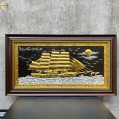 TRANH THUẬN BUỒM XUÔI GIÓ BẰNG ĐỒNG DÁT VÀNG ĐIỂM BẠC - KÍCH THƯỚC 70X40CM