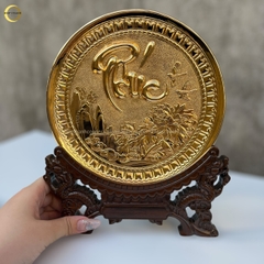 TRANH ĐĨA CHỮ PHÚC THƯ PHÁP BẰNG ĐỒNG MẠ VÀNG 24K - TRANH QUÀ TẶNG ĐỂ BÀN (KÍCH THƯỚC 19CM)