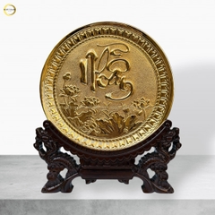 TRANH ĐĨA CHỮ NHẪN THƯ PHÁP BẰNG ĐỒNG MẠ VÀNG 24K - TRANH QUÀ TẶNG ĐỂ BÀN (KÍCH THƯỚC 19CM)