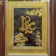 TRANH CHỮ LỘC THƯ PHÁP BẰNG ĐỒNG DÁT VÀNG  - KÍCH THƯỚC 28X34CM