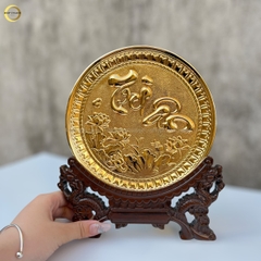 TRANH ĐĨA CHỮ TRI ÂN THƯ PHÁP BẰNG ĐỒNG MẠ VÀNG 24K - TRANH QUÀ TẶNG ĐỂ BÀN (KÍCH THƯỚC 19CM)