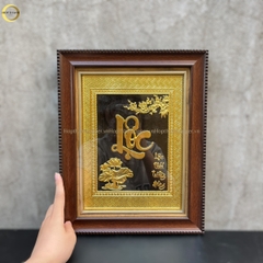 TRANH CHỮ LỘC THƯ PHÁP BẰNG ĐỒNG DÁT VÀNG  - KÍCH THƯỚC 28X34CM