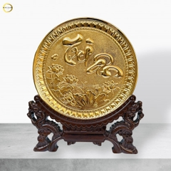 TRANH ĐĨA CHỮ TRI ÂN THƯ PHÁP BẰNG ĐỒNG MẠ VÀNG 24K - TRANH QUÀ TẶNG ĐỂ BÀN (KÍCH THƯỚC 19CM)