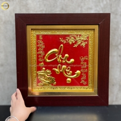 TRANH CHỮ CHA MẸ BẰNG ĐỒNG DÁT VÀNG -  KÍCH THƯỚC 36x36CM