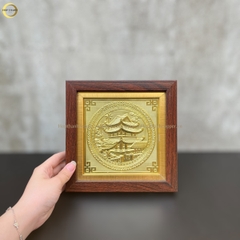 TRANH CHÙA KEO THÁI BÌNH BẰNG ĐỒNG VÀNG  - TRANH QUÀ TẶNG ĐỂ BÀN (KÍCH THƯỚC 20X20CM)
