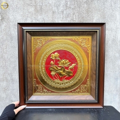 TRANH HOA SEN BẰNG ĐỒNG DÁT VÀNG - KÍCH THƯỚC 52X52CM